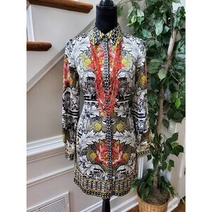 Bebe Women Multicolor Polyester Collared Long Sleeve Length Shirt Dress Size XS